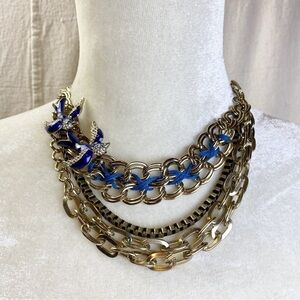 Betsey Johnson blue enamel bird statement necklace.